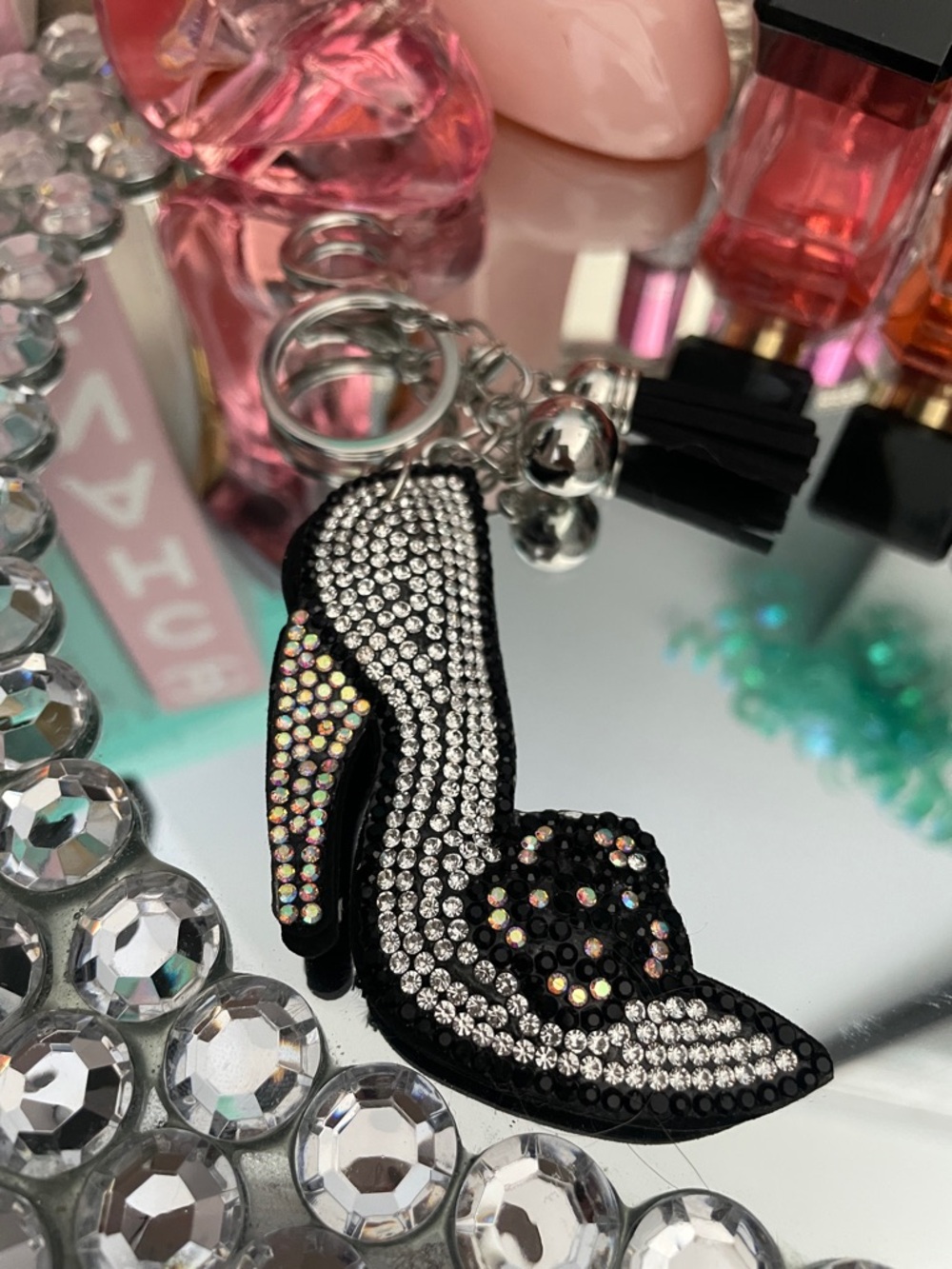 ✨🖤Black Crystal Embellished High Heel Keychain Bag Charm✨NEW